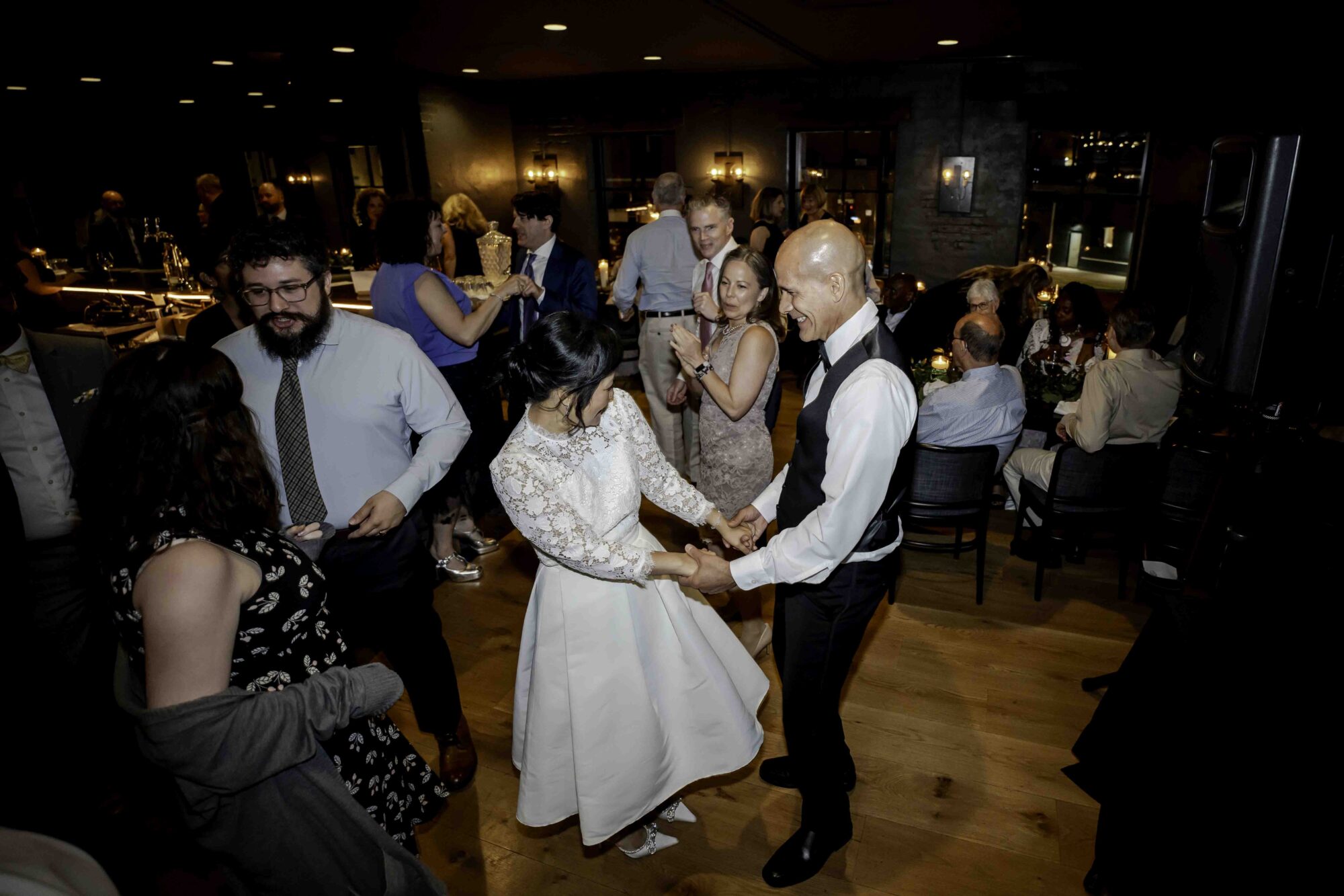 bride and groom dancing